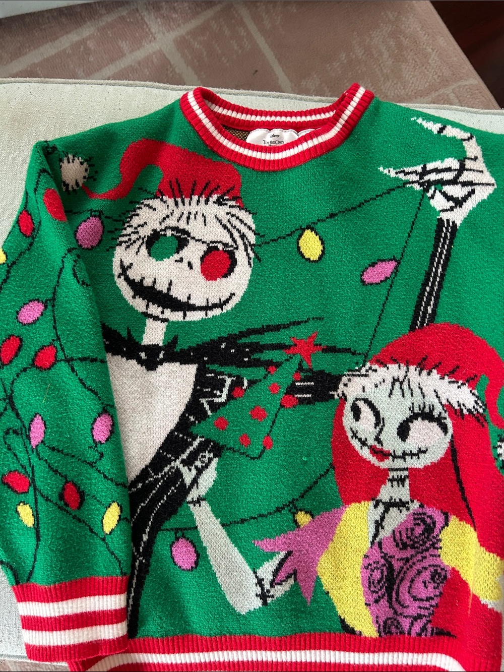 Disney Green Jack Skellington & Sally Holiday Crewneck Sweater